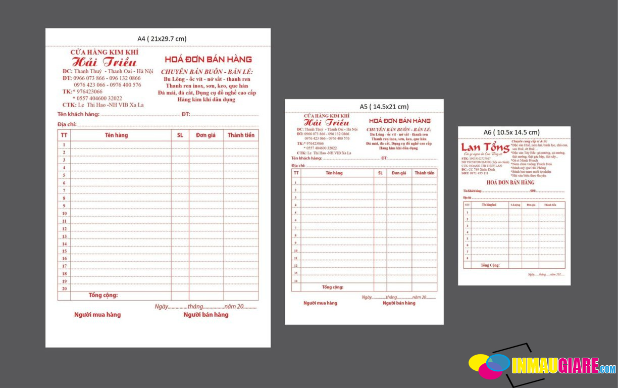 Hóa Đơn Bán Lẻ 1 Liên (Khổ A4, A5, A6)