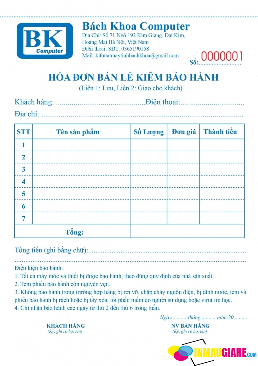 In Phiếu Bảo Hành, Hóa Đơn Bán Lẻ Cho Tiệm Điện Thoại