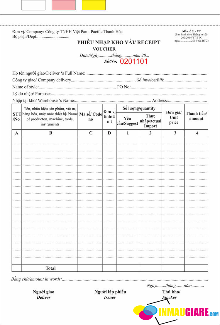 Bảng Giá iN Phiếu Xuất Kho 3 Liên Tại iN Màu Giá Rẻ